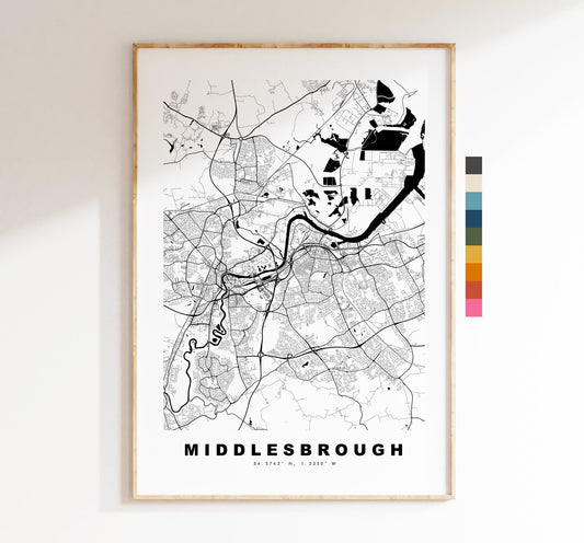 Middlesbrough Map Print - Minimalist City Map Poster - Map - UK - Middlesbrough Print - Middlesbrough Poster - Different Colours Available