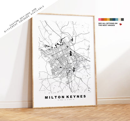 Milton Keynes Map Print - Minimalist City Map Poster - Map - UK - Milton Keynes Print - Milton Keynes Poster - Different Colours Available