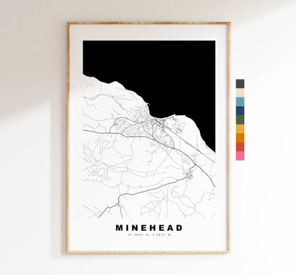 Minehead Map Print - Minimalist City Map Poster - Map Wall Art - UK - Minehead Print - Minehead Poster - Different Colours Available