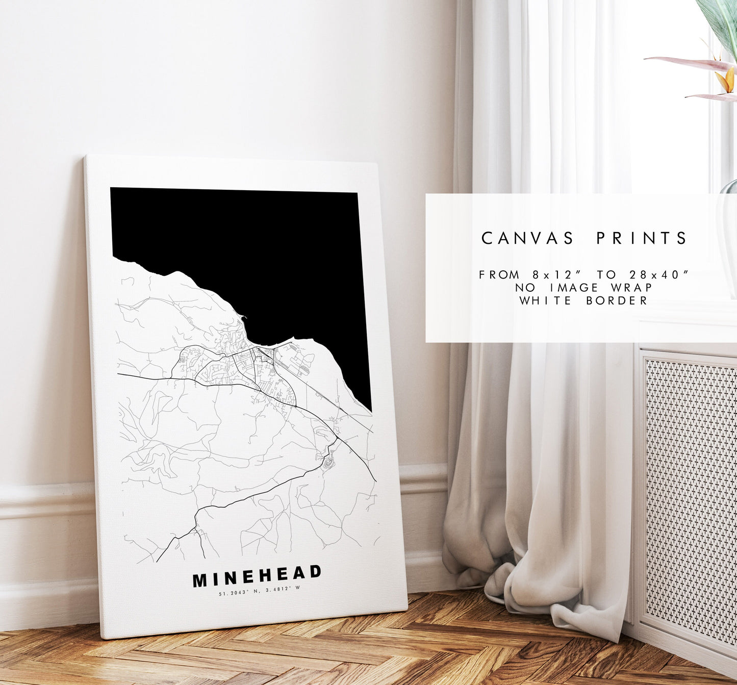 Minehead Map Print - Minimalist City Map Poster - Map Wall Art - UK - Minehead Print - Minehead Poster - Different Colours Available