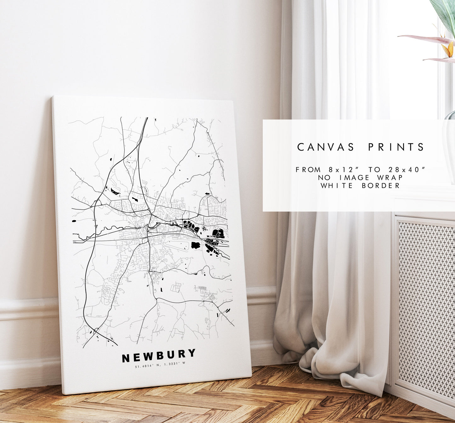 Newbury Map Print - Minimalist City Map Poster - Map Wall Art - UK - Newbury Print - Newbury Poster - Different Colours Available