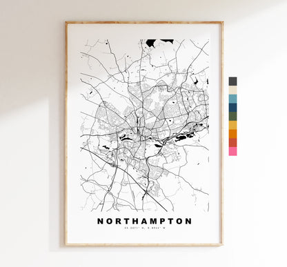 Northampton Map Print - Minimalist City Map Poster - Map Art - UK - Northampton Print - Northampton Poster - Different Colours Available