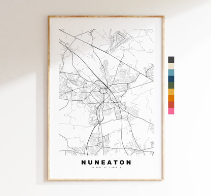 Nuneaton Map Print - Minimalist City Map Poster - Map Wall Art - UK - Nuneaton Print - Nuneaton Poster - Different Colours Available