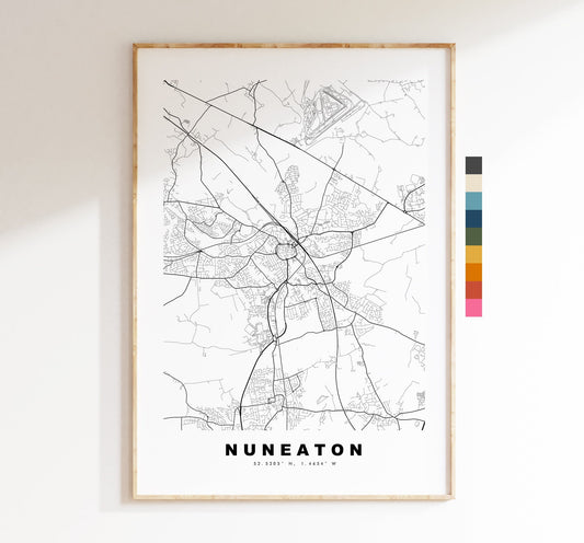 Nuneaton Map Print - Minimalist City Map Poster - Map Wall Art - UK - Nuneaton Print - Nuneaton Poster - Different Colours Available