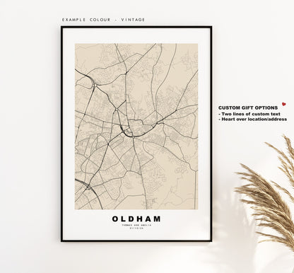 Oldham Map Print - Minimalist City Map Poster - Map Wall Art - UK - Oldham Print - Oldham Poster - Different Colours Available