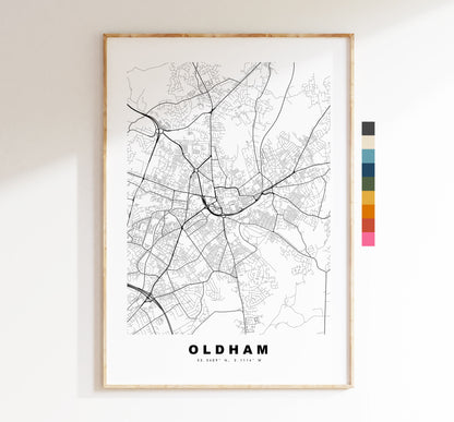 Oldham Map Print - Minimalist City Map Poster - Map Wall Art - UK - Oldham Print - Oldham Poster - Different Colours Available