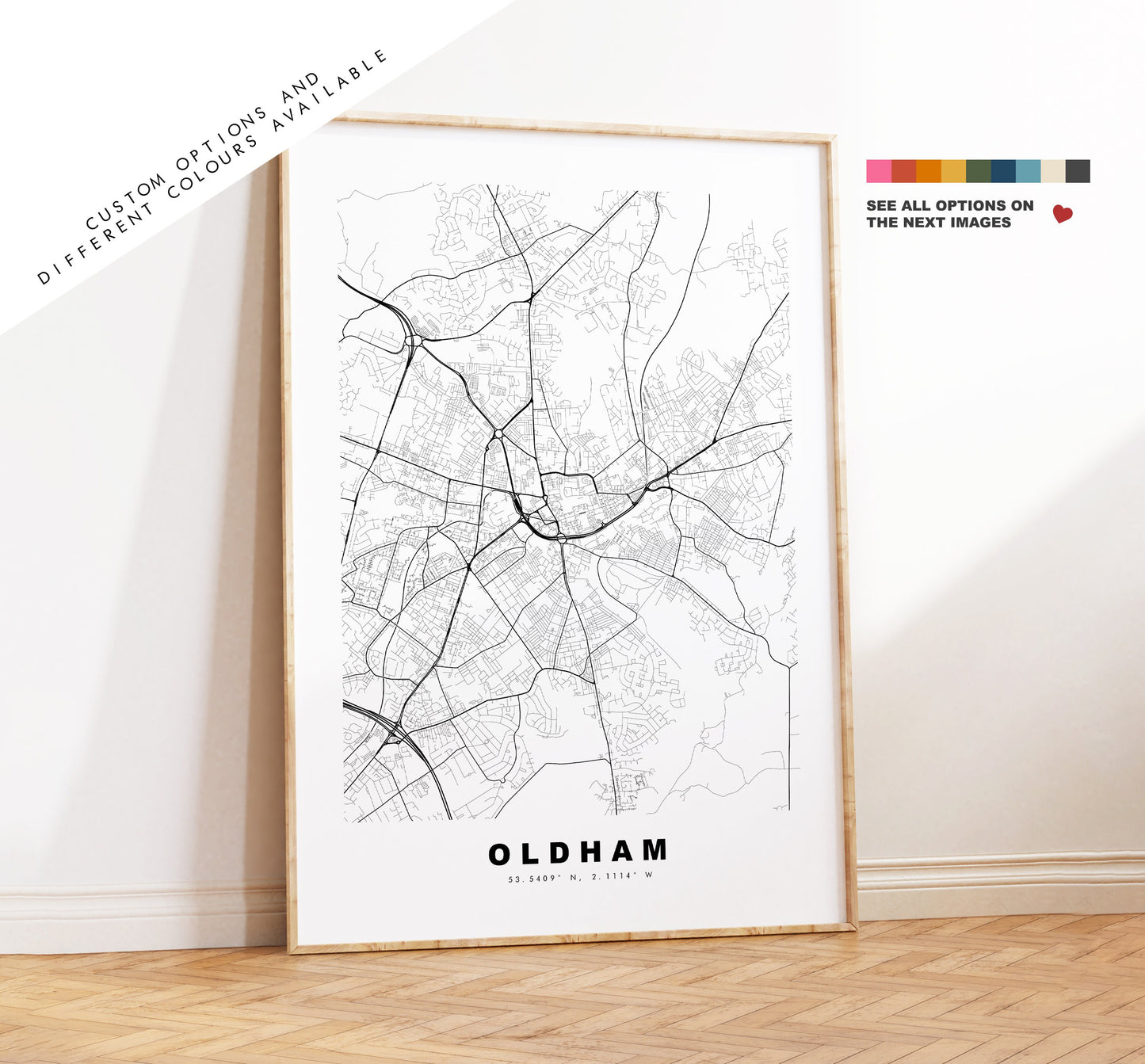 Oldham Map Print - Minimalist City Map Poster - Map Wall Art - UK - Oldham Print - Oldham Poster - Different Colours Available