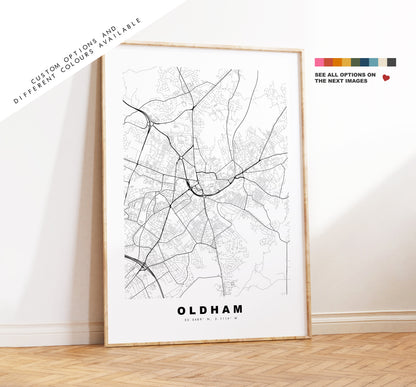 Oldham Map Print - Minimalist City Map Poster - Map Wall Art - UK - Oldham Print - Oldham Poster - Different Colours Available