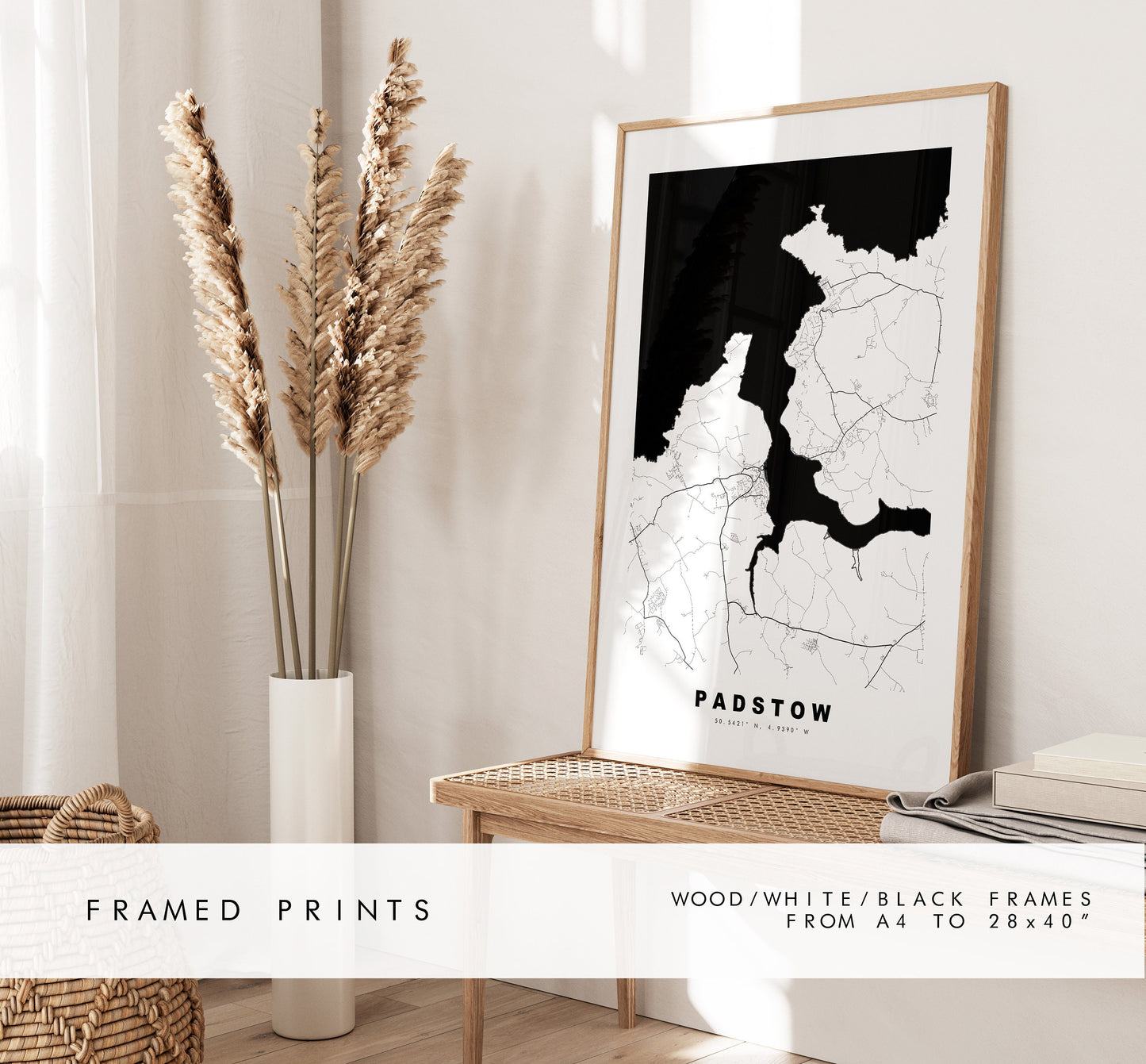 Padstow Map Print - Minimalist City Map Poster - Map Wall Art - UK - Padstow Print - Padstow Poster - Different Colours Available