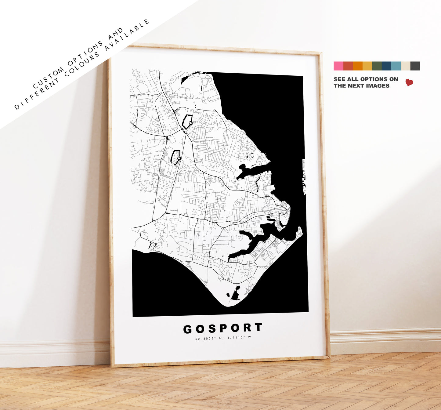 Gosport Map Print - Minimalist City Map Poster - Map Art - UK - Gosport Print - Gosport Poster - Different Colours Available