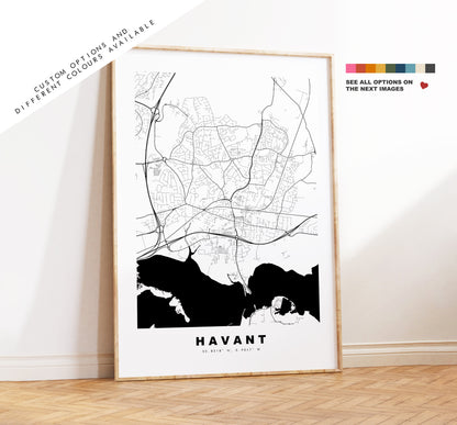 Havant Map Print - Minimalist City Map Poster - Map Art - UK - Havant Print - Havant Poster - Different Colours Available