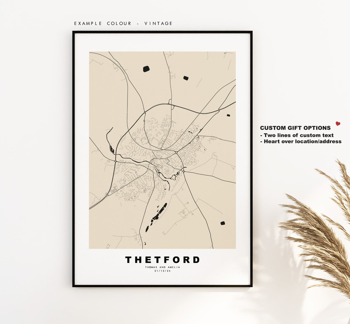 Thetford Map Print - Minimalist City Map Poster - Map Art - UK - Thetford Print - Thetford Poster - Different Colours Available