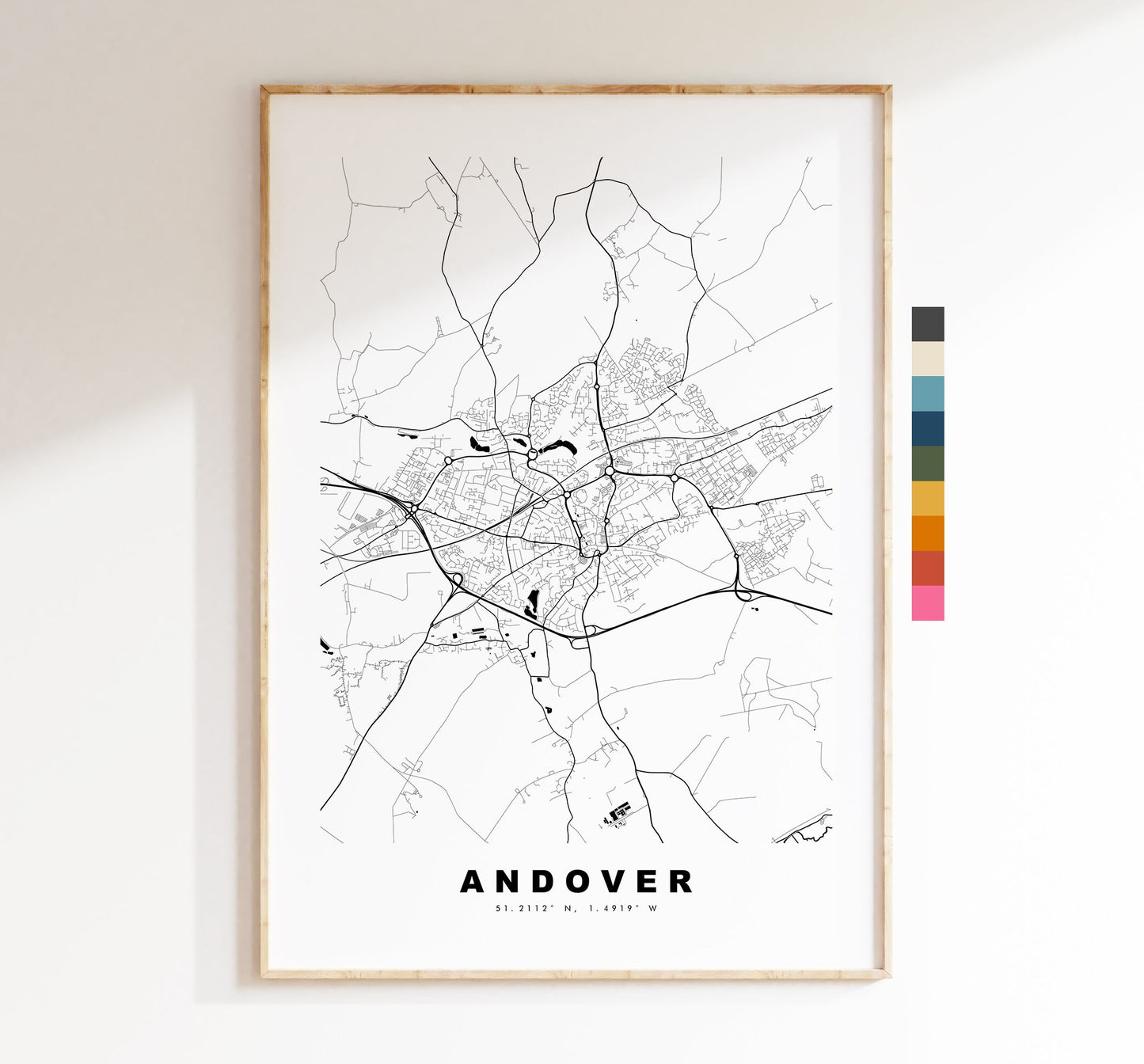 Andover Map Print - Minimalist City Map Poster - Map Art - UK - Andover Print - Andover Poster - Different Colours Available