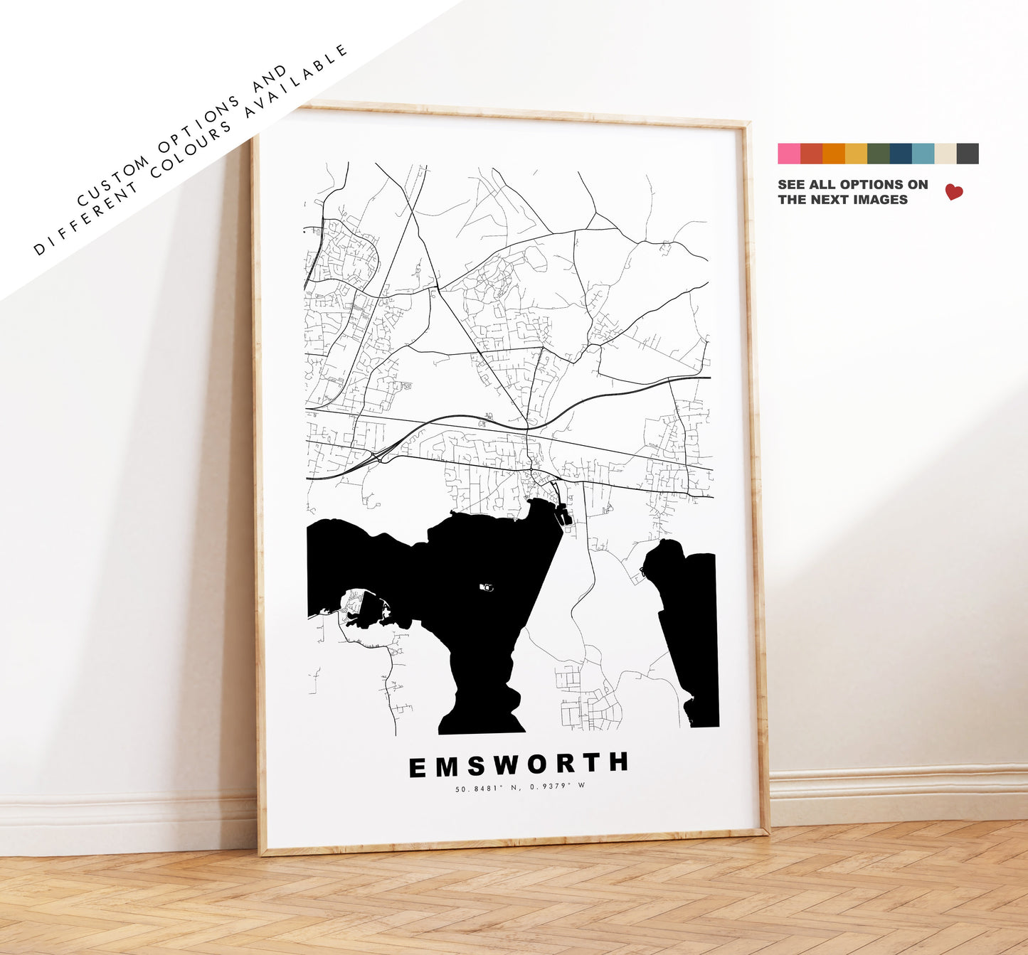 Emsworth Map Print - Minimalist City Map Poster - Map Art - UK - Emsworth Print - Emsworth Poster - Different Colours Available