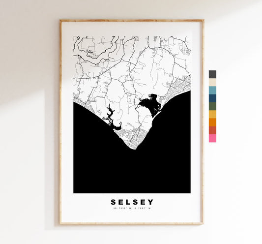 Selsey Map Print - Minimalist City Map Poster - Map Art - UK - Selsey Print - Selsey Poster - Different Colours Available