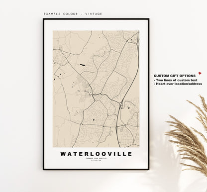 Waterlooville Map Print - Minimalist City Map Poster - Map Art - UK - Waterlooville - Waterlooville Poster - Different Colours Available