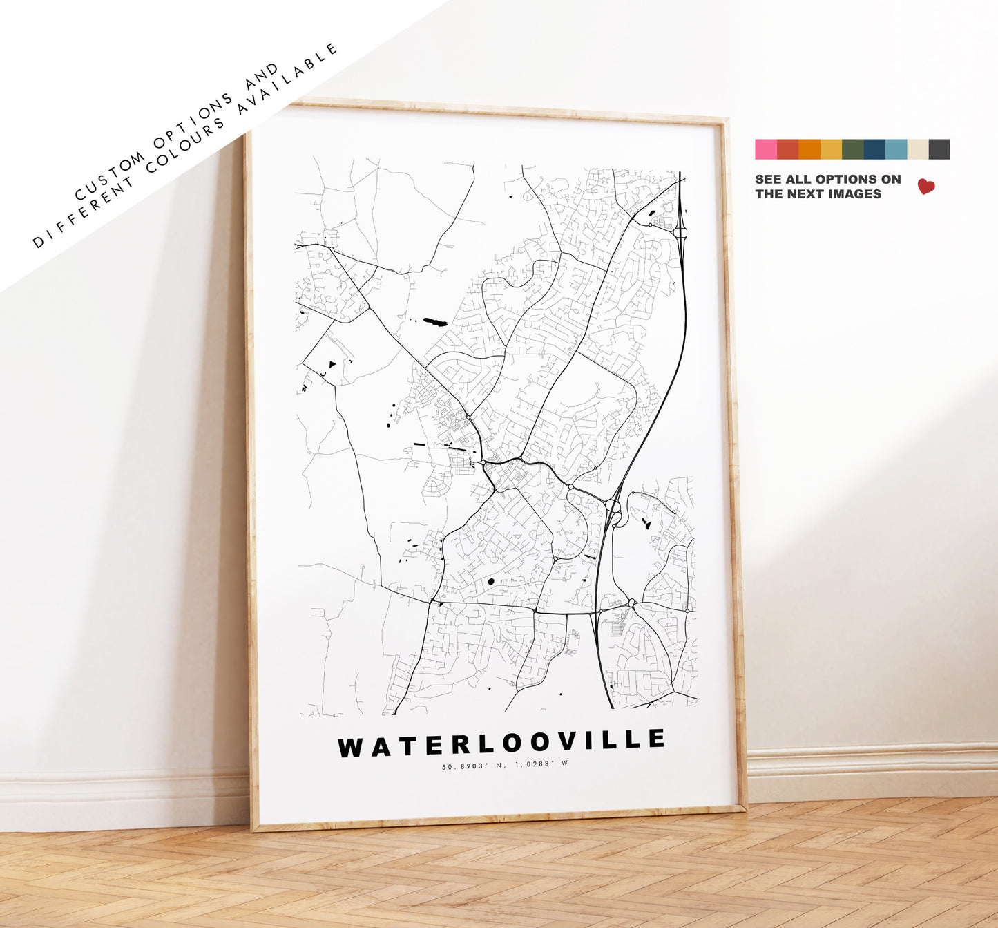 Waterlooville Map Print - Minimalist City Map Poster - Map Art - UK - Waterlooville - Waterlooville Poster - Different Colours Available