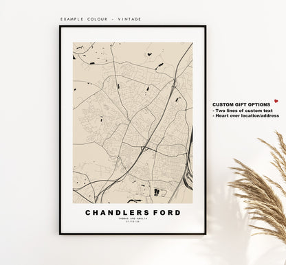 Chandlers Ford Map Print - Minimalist City Map Poster - Map Art - UK - Chandlers Ford - Chandlers Ford Poster - Different Colours Available