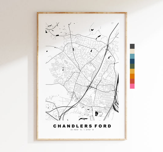 Chandlers Ford Map Print - Minimalist City Map Poster - Map Art - UK - Chandlers Ford - Chandlers Ford Poster - Different Colours Available