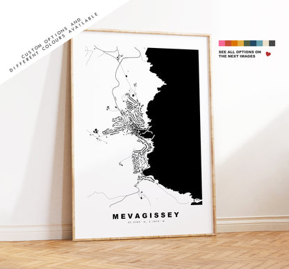 Mevagissey Map Print - Minimalist City Map Poster - Map Art - UK - Mevagissey Print - Mevagissey Poster - Different Colours Available