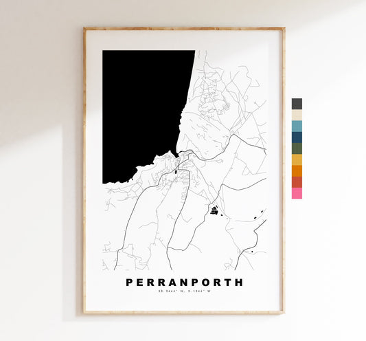 Perranporth Map Print - Minimalist City Map Poster - Map Art - UK - Perranporth Print - Perranporth Poster - Different Colours Available