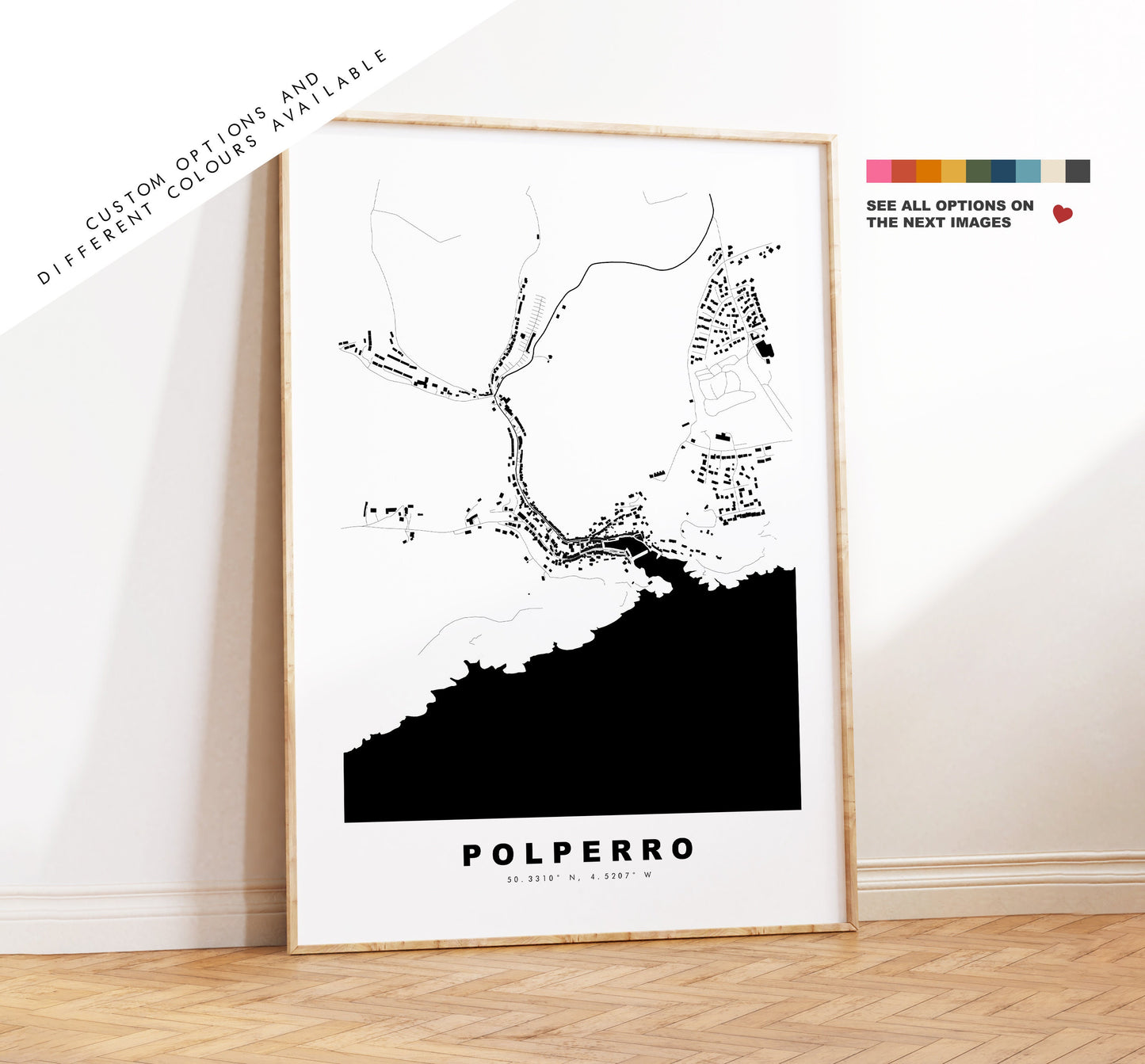 Polperro Map Print - Minimalist City Map Poster - Map Art - UK - Polperro Print - Polperro Poster - Different Colours Available