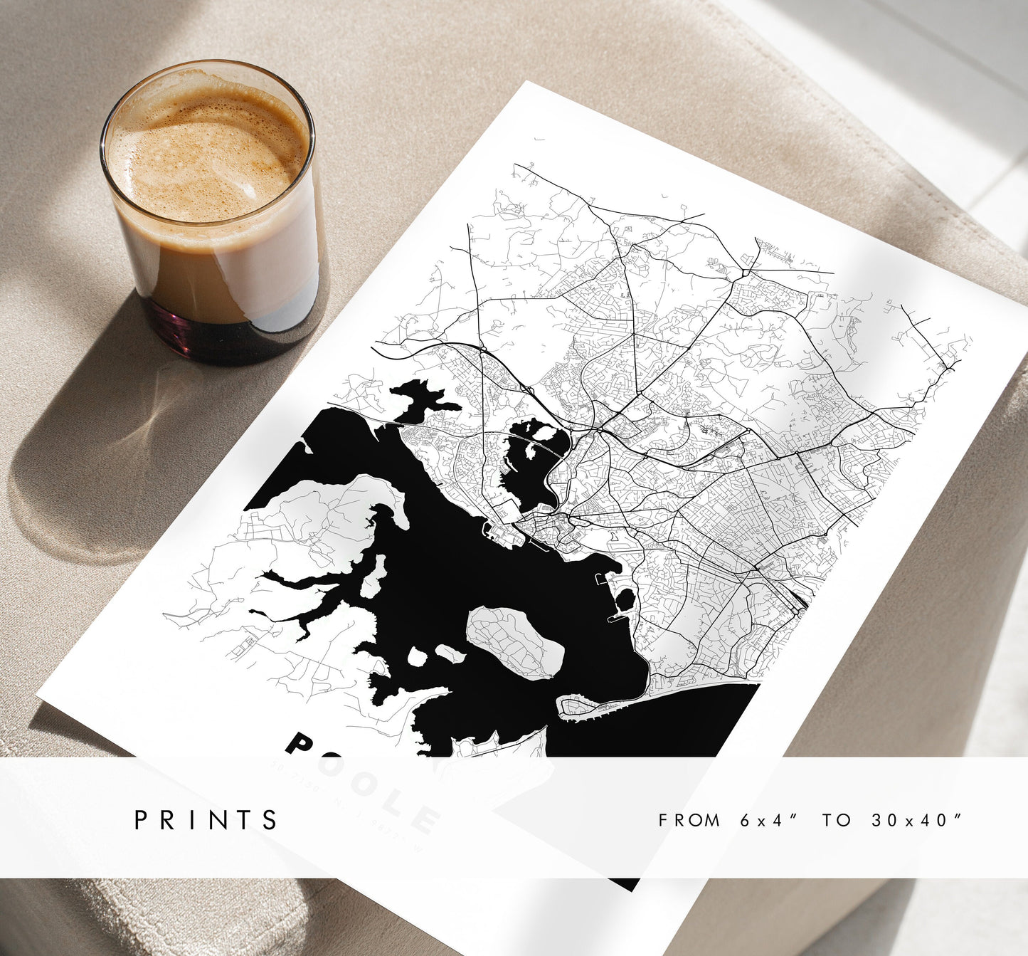 Poole Map Print - Minimalist City Map Poster - Map Art - UK - Poole Print - Poole Poster - Different Colours Available