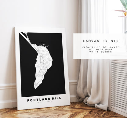 Portland (UK)  Map Print - Minimalist City Map Poster - Map Art - UK - Portland Bill Print - Portland Poster - Different Colours Available