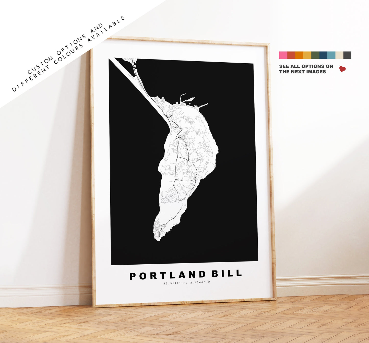 Portland (UK)  Map Print - Minimalist City Map Poster - Map Art - UK - Portland Bill Print - Portland Poster - Different Colours Available