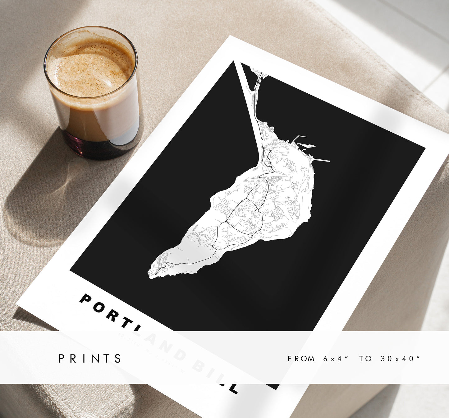 Portland (UK)  Map Print - Minimalist City Map Poster - Map Art - UK - Portland Bill Print - Portland Poster - Different Colours Available