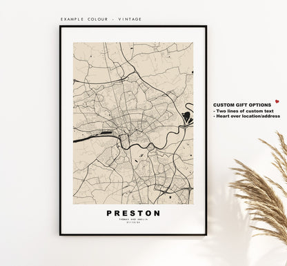 Preston Map Print - Minimalist City Map Poster - Map Art - UK - Preston Print - Preston Poster - Different Colours Available