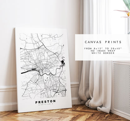 Preston Map Print - Minimalist City Map Poster - Map Art - UK - Preston Print - Preston Poster - Different Colours Available