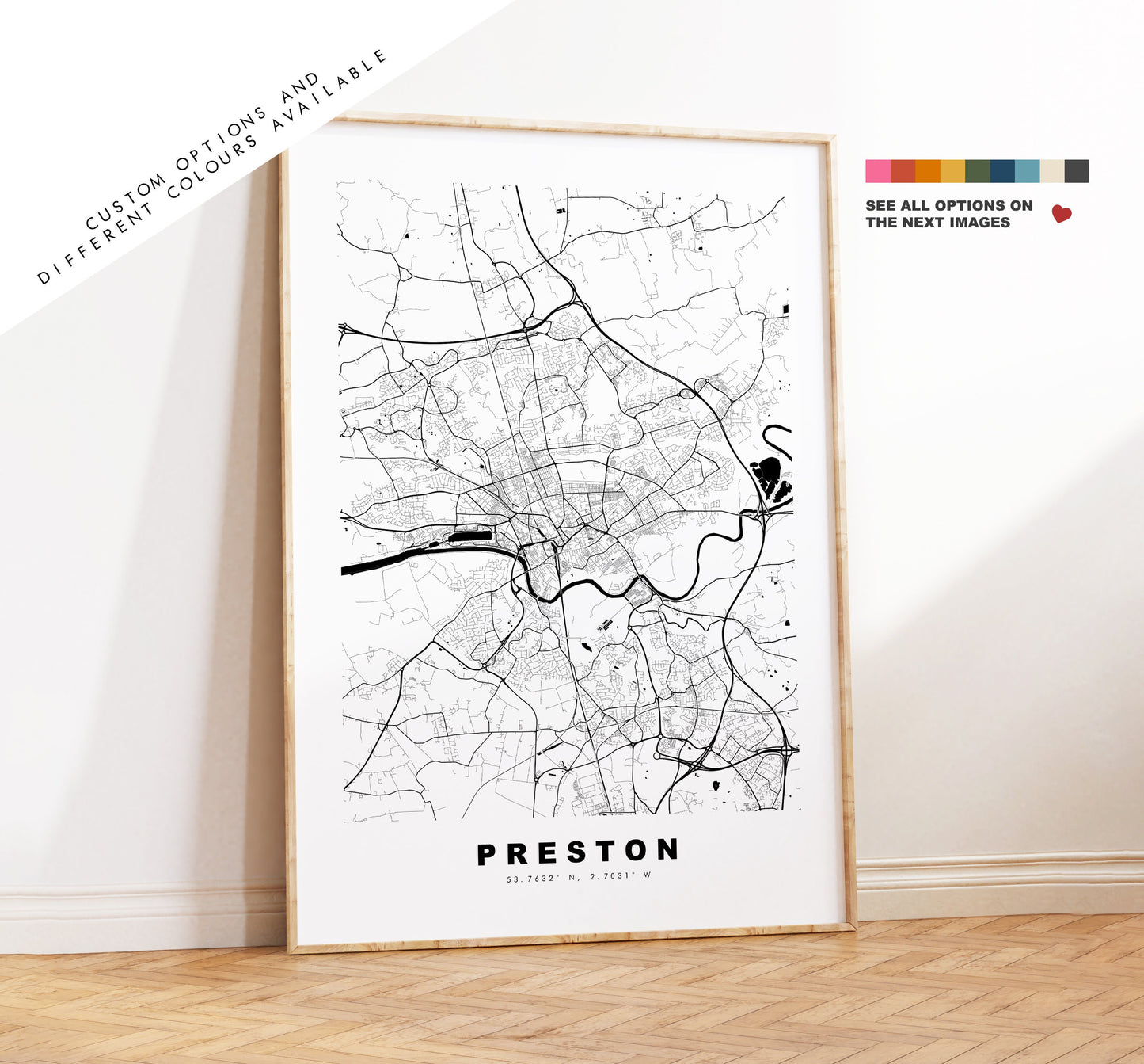 Preston Map Print - Minimalist City Map Poster - Map Art - UK - Preston Print - Preston Poster - Different Colours Available