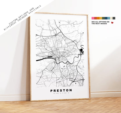 Preston Map Print - Minimalist City Map Poster - Map Art - UK - Preston Print - Preston Poster - Different Colours Available