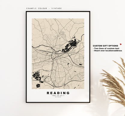 Reading Map Print - Minimalist City Map Poster - Map Art - UK - Reading Print - Reading Poster - Different Colours Available