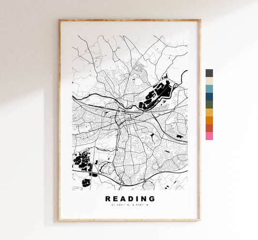 Reading Map Print - Minimalist City Map Poster - Map Art - UK - Reading Print - Reading Poster - Different Colours Available