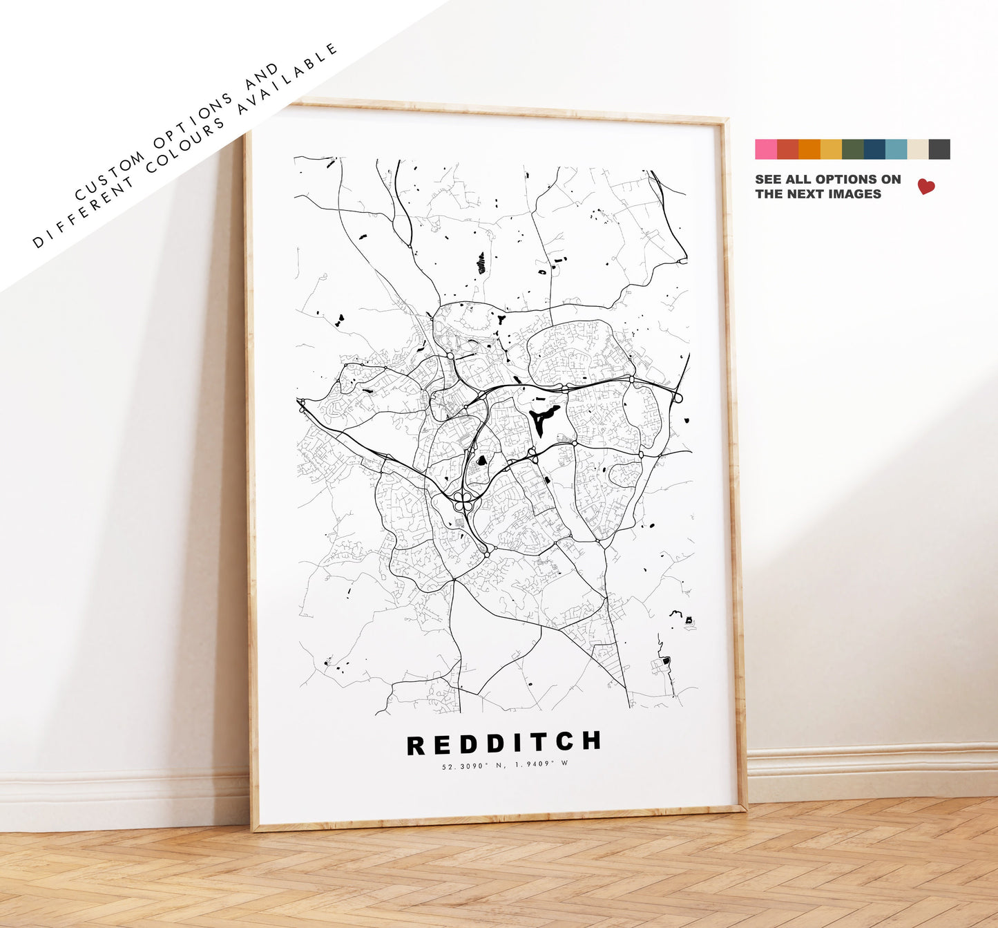 Redditch Map Print - Minimalist City Map Poster - Map Art - UK - Redditch Print - Redditch Poster - Different Colours Available