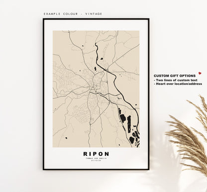 Ripon Map Print - Minimalist City Map Poster - Map Art - UK - Ripon Print - Ripon Poster - Different Colours Available