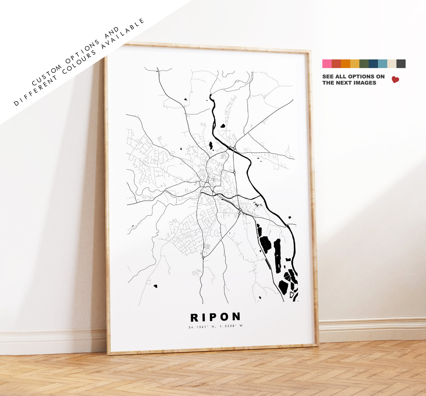 Ripon Map Print - Minimalist City Map Poster - Map Art - UK - Ripon Print - Ripon Poster - Different Colours Available