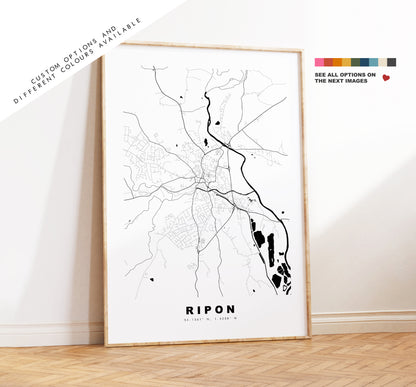 Ripon Map Print - Minimalist City Map Poster - Map Art - UK - Ripon Print - Ripon Poster - Different Colours Available