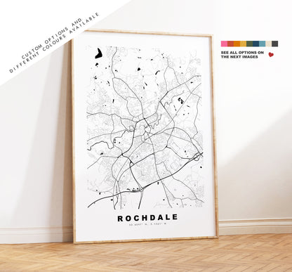 Rochdale Map Print - Minimalist City Map Poster - Map Art - UK - Rochdale Print - Rochdale Poster - Different Colours Available