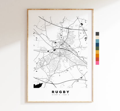 Rugby Map Print - Minimalist City Map Poster - Map Art - UK - Rugby Print - Rugby Poster - Different Colours Available