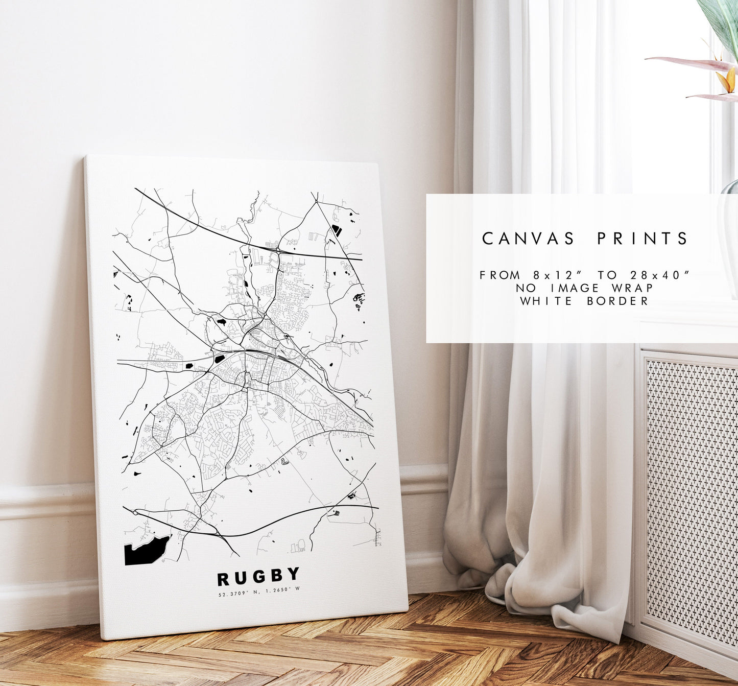 Rugby Map Print - Minimalist City Map Poster - Map Art - UK - Rugby Print - Rugby Poster - Different Colours Available