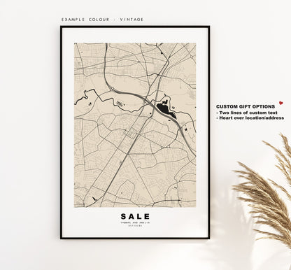 Sale Map Print - Minimalist City Map Poster - Map Art - UK - Sale Print - Sale Manchester - Poster - Different Colours Available