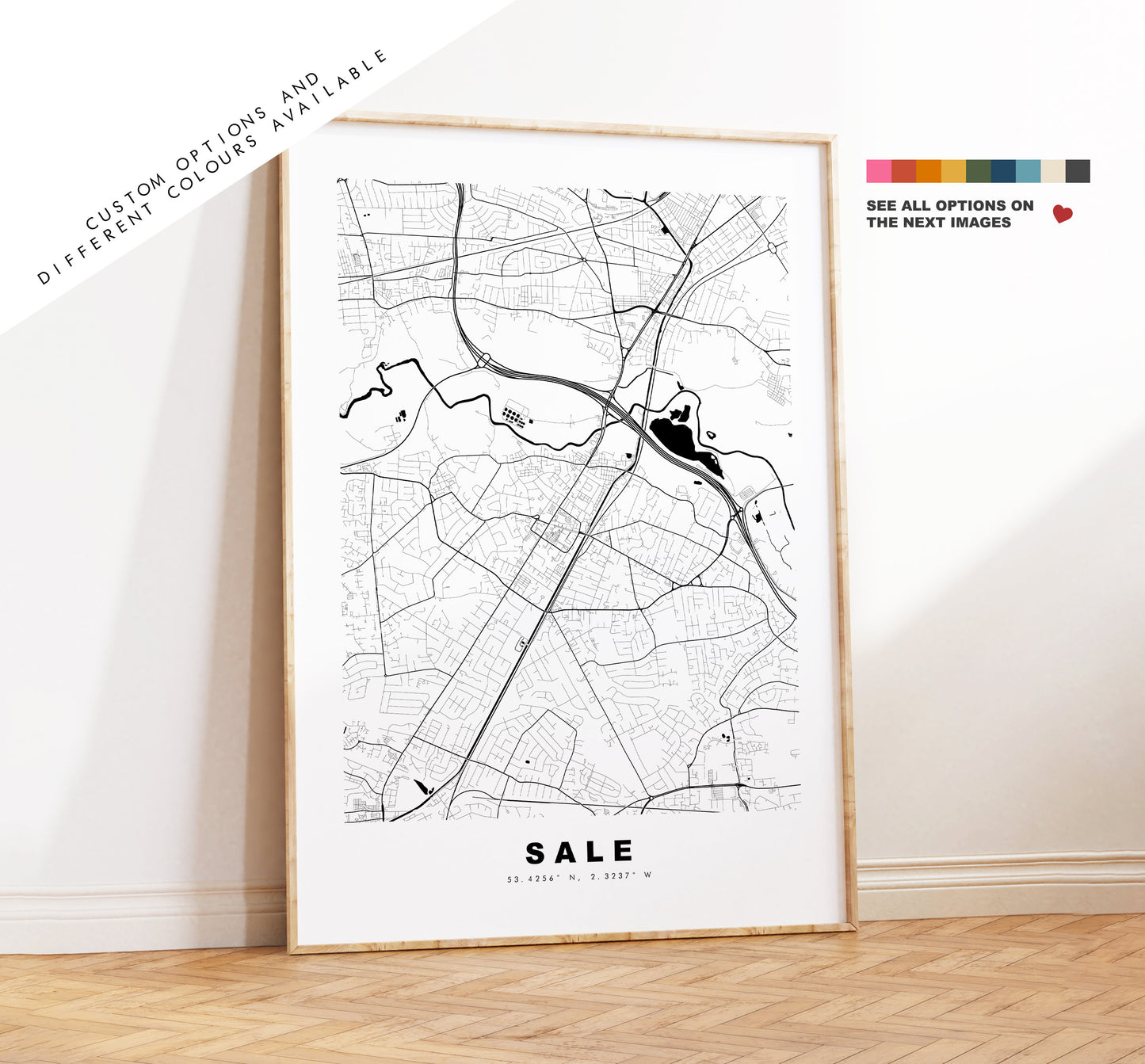 Sale Map Print - Minimalist City Map Poster - Map Art - UK - Sale Print - Sale Manchester - Poster - Different Colours Available