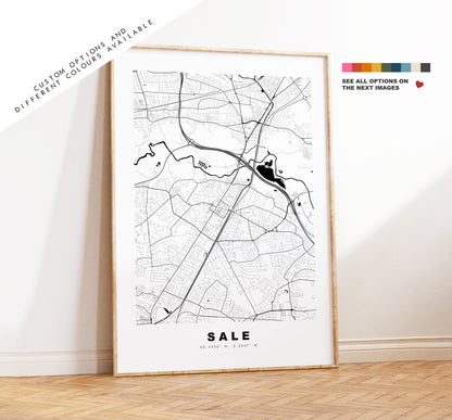 Sale Map Print - Minimalist City Map Poster - Map Art - UK - Sale Print - Sale Manchester - Poster - Different Colours Available