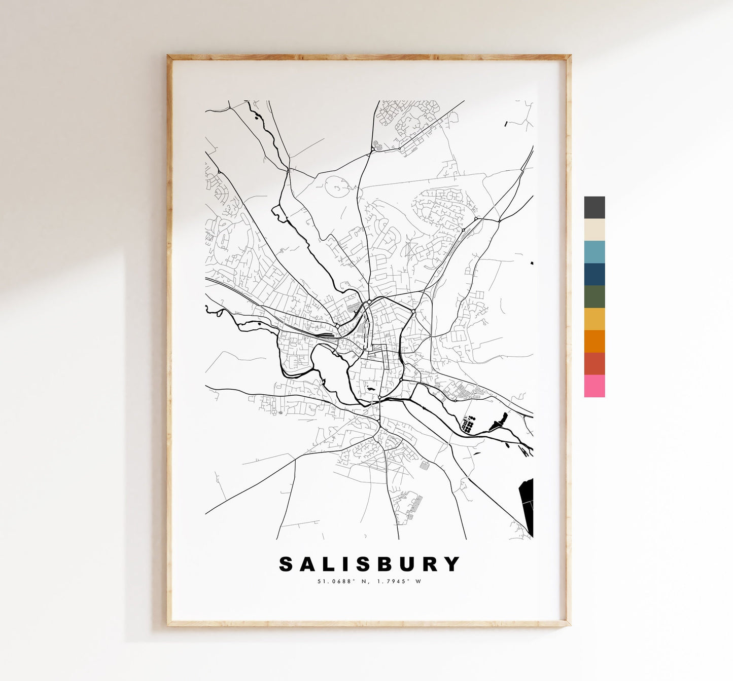 Salisbury Map Print - Minimalist City Map Poster - Map Art - UK - Salisbury Print - Salisbury Poster - Different Colours Available