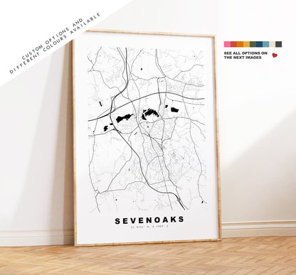 Sevenoaks Map Print - Minimalist City Map Poster - Map Art - UK - Sevenoaks Print - Sevenoaks Poster - Different Colours Available