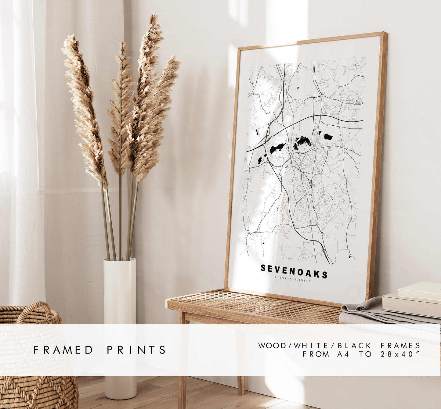 Sevenoaks Map Print - Minimalist City Map Poster - Map Art - UK - Sevenoaks Print - Sevenoaks Poster - Different Colours Available