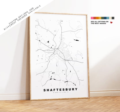 Shaftesbury Map Print - Minimalist City Map Poster - Map Art - UK - Shaftesbury Print - Shaftesbury Poster - Different Colours Available